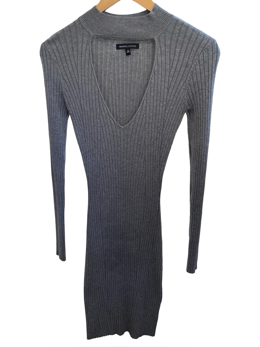 Kendall & Kylie gray ribbed long-sleeve sweater dress size small